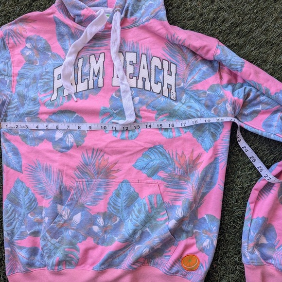 Pink Floral Tropical Print Hoodie Palm Beach Sweatshirt Womens M Coastal NWOT - Picture 6 of 7